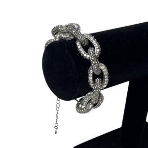 Silver Tone Textured Rhinestone Chain Link Bracelet  7.5” with 3” ext